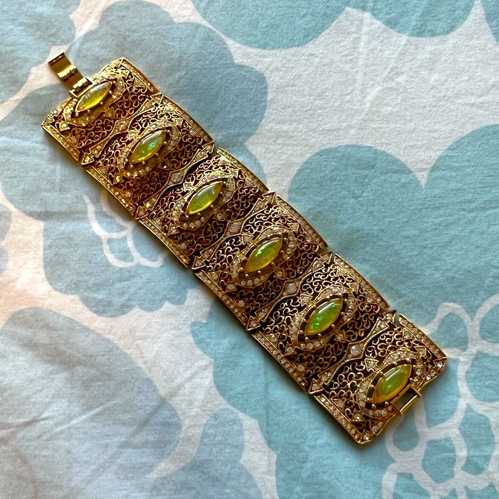 Imitation gold and opal cuff bracelet